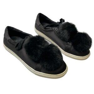 J/Slides nyc Pom Pom black fashion lace up low top loafer sneakers size 6.5